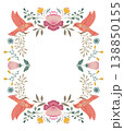 Vector hand drawn frame with animals in folk Nordic Scandinavian style. Birds, flowers and tree branches in floral wreath 138850155