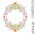 Fame made from folk art elements on white background. Floral vector illustration. Hand drawn folk flowers. Scandinavian traditional motif. 138850159