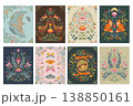 Set of eight Vector Folk Nordic art posters with animals and plants. Foxes, deer. hares in the forest. Modern trendy minimal style. Hand drawn design for wall decor, print, postcard 138850161