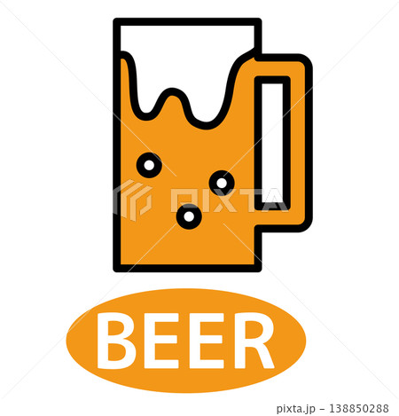 パブや居酒屋のメニュー・溢れる泡の生ビールジョッキとBEERラベル・お酒・宴会のアイコン・アルコール パブや居酒屋のメニュー・溢れる泡の生ビールジョッキとBEERラベル・お酒・宴会のアイコン・アルコール 138850288
