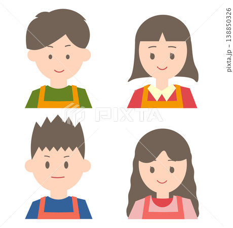 店員・スタッフの人物アイコンセット エプロン姿の男女のイラスト パステルカラー素材 店員・スタッフの人物アイコンセット エプロン姿の男女のイラスト パステルカラー素材 138850326