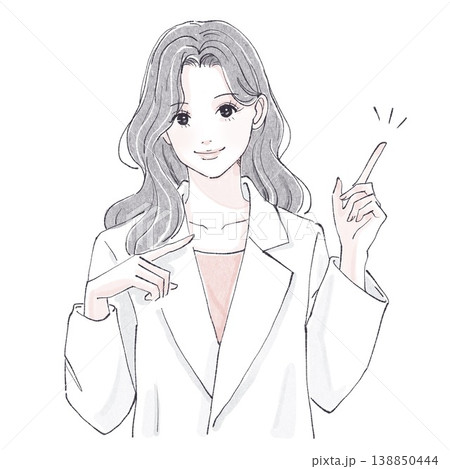 指を刺す、説明をする女医、医師、医者、白衣 / 水彩画・手描き風の女性・女の子のイラスト素材 指を刺す、説明をする女医、医師、医者、白衣 / 水彩画・手描き風の女性・女の子のイラスト素材 138850444