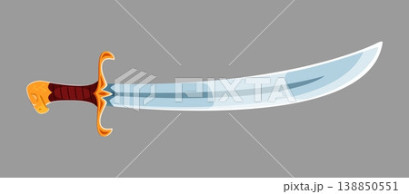 Cartoon pirate sword weapon, corsair saber cols steel arms with sparkling blade. Vector gleaming rover sabre, symbol of war, swashbuckling fights, danger, adventure and daring voyage on the high seas 138850551