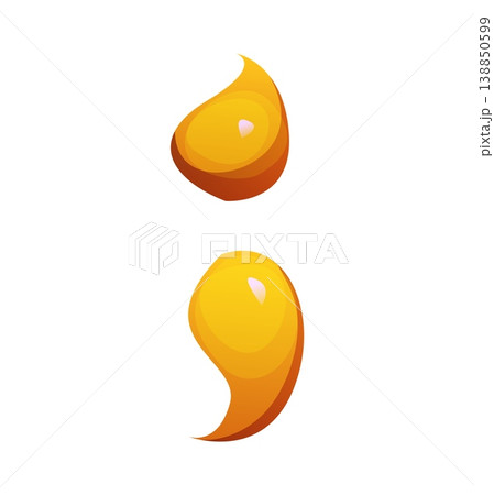 Cartoon semicolon sign as two seeds, agriculture typeface, farm font, harvest type, funny alphabet symbol. Vector typography glyph as natural plant grains, yellow kernels eco typeface character 138850599