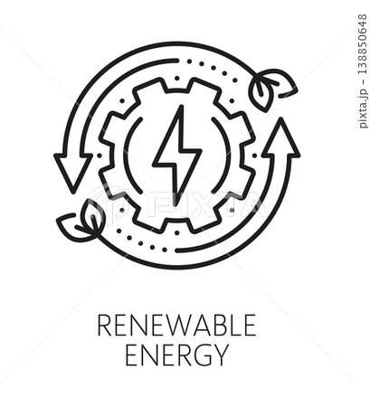 Renewable energy ESG thin line icon or sign. Ecological technology outline vector pictogram, company ESG icon. Corporative responsible social governance symbol with lightning, cogwheel and arrow Renewable energy ESG thin line icon or sign. Ecological technology outline vector pictogram, company ESG icon. Corporative responsible social governance symbol with lightning, cogwheel and arrow 138850648