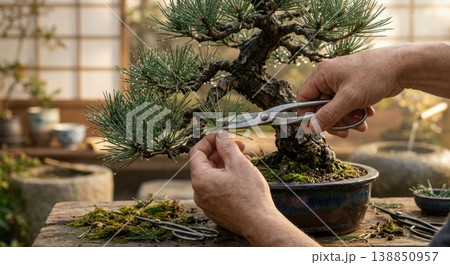 盆栽を手入れしている男性の手 138850957