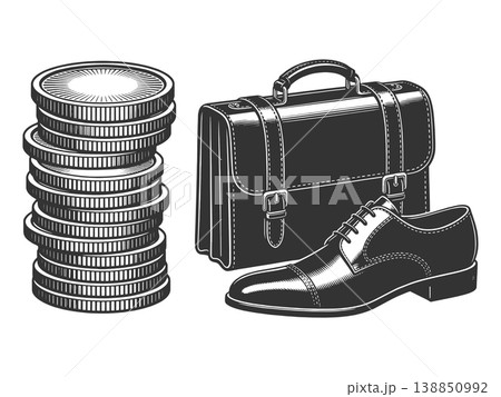 Business Accessories Money Coins Briefcase Shoes 138850992