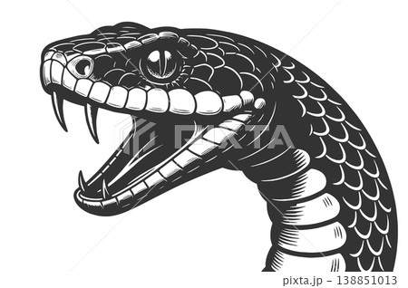 Snake Head With Fangs engraving vector Snake Head With Fangs engraving vector 138851013