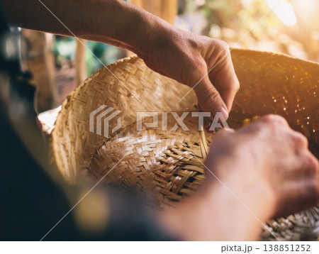 ラタン（籐）でカゴを編む伝統的な手仕事 138851252