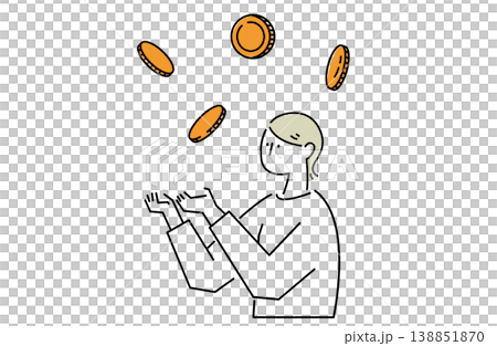 A woman receiving money that falls from the sky 138851870