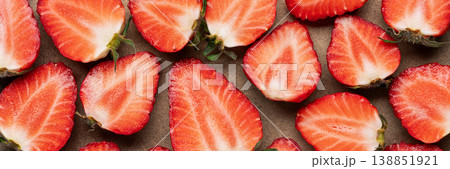 fresh strawberries slices pattern wide banner 138851921