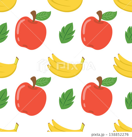 Red apple and banana seamless pattern with leaf 138852276