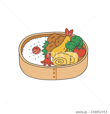 お弁当のイラスト　食べ物 お弁当　おかずのイラスト　シンプル　素材　弁当素材　　 138852353