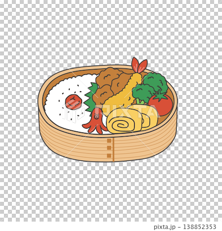お弁当のイラスト　食べ物 お弁当　おかずのイラスト　シンプル　素材　弁当素材　　 138852353