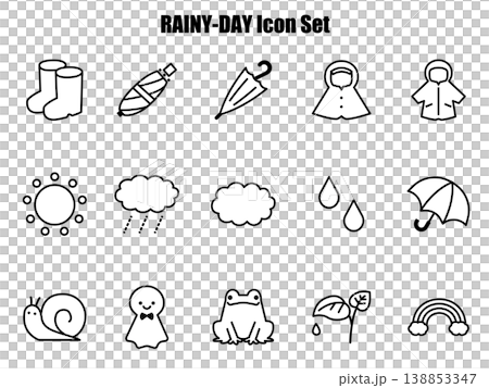 A set of simple and cute weather icon illustrations, in monochrome. A set of simple and cute weather icon illustrations, in monochrome. 138853347