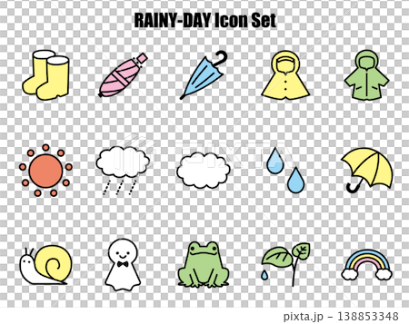 一組簡單可愛的彩色天氣圖示插圖。 138853348