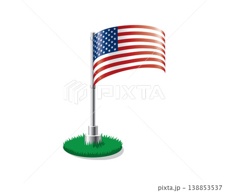 Flag memorial scene. Serene park scene depicting flag on mound for remembrance and ceremonies Flag memorial scene. Serene park scene depicting flag on mound for remembrance and ceremonies 138853537