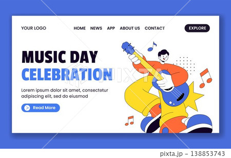 Social Media Landing Page Flat Cartoon Hand Drawn Template World Music Day Social Media Landing Page Flat Cartoon Hand Drawn Template World Music Day 138853743