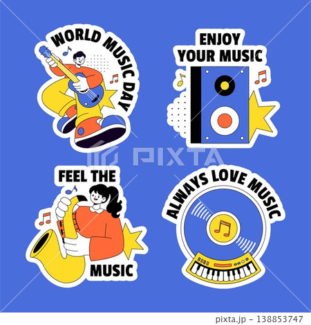 Flat Cartoon Hand Drawn Label Illustration Social Media World Music Day Flat Cartoon Hand Drawn Label Illustration Social Media World Music Day 138853747