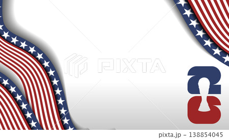 USA national flag ribbon background for 2026 football tournament. stars and stripes wavy frame with trophy silhouette and 26 number for soccer world championship in united states. Vector illustration 138854045