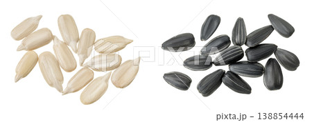 peeled sunflower seeds isolated on white background. Top view. Flat lay peeled sunflower seeds isolated on white background. Top view. Flat lay 138854444