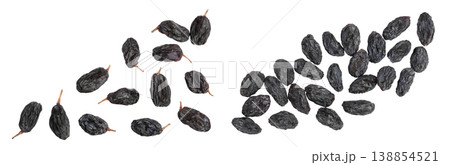 Black raisin isolated on white background . Top view with copy space for your text. . Flat lay 138854521