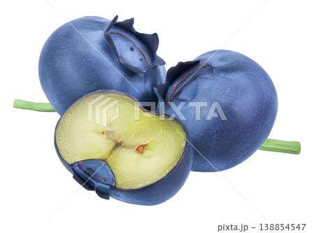 fresh blueberry and half isolated on white background closeup with  full depth of field 138854547