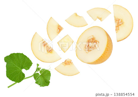 Melon slices isolated on white background . Top view. Flat lay 138854554