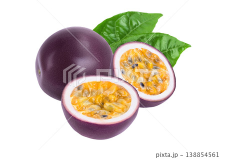 passion fruits with half isolated on white background. maracuya with full depth of field passion fruits with half isolated on white background. maracuya with full depth of field 138854561