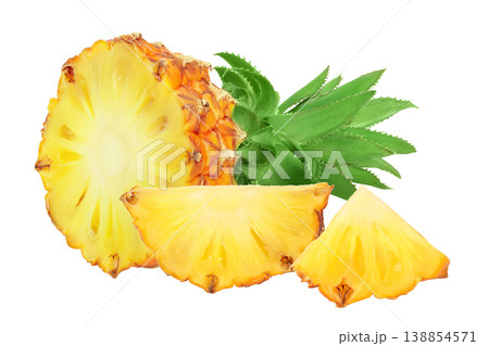 pineapple half with slices isolated on white background with full depth of field pineapple half with slices isolated on white background with full depth of field 138854571