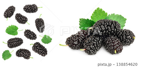 Mulberry with leaf isolated on white background with copy space for your text. Top view. Flat lay 138854620