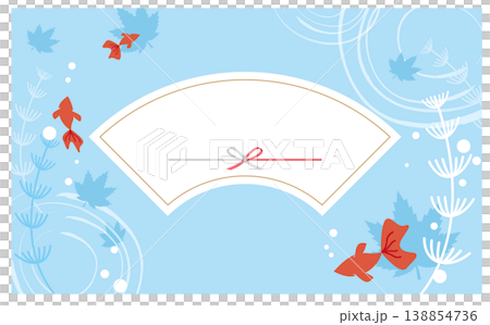 夏のお中元をイメージした爽やかな和風背景フレーム素材 138854736