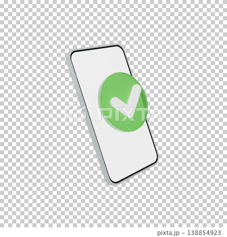 スマートフォン画面から浮き出るチェックマークアイコン・承認・成功・完了の3Dコンセプト 138854923