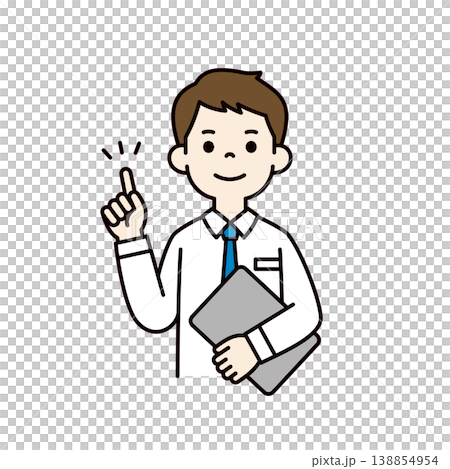 パソコンを持ってアドバイスをする、ワイシャツ姿のビジネスマンの上半身ベクターイラスト素材 パソコンを持ってアドバイスをする、ワイシャツ姿のビジネスマンの上半身ベクターイラスト素材 138854954