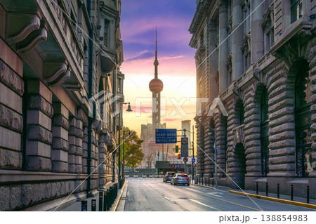 Traffic and Shanghai city in morning, China. 138854983