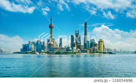 Panorama of Shanghai city and Huangpu river in China. 138854996