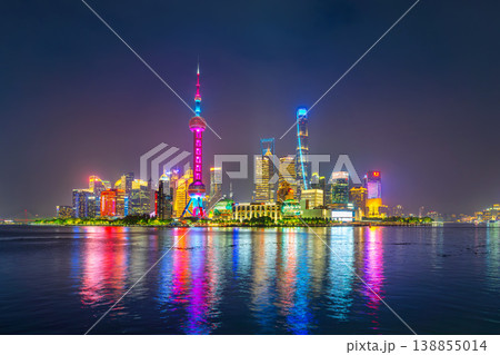 Shanghai city and Huangpu river at night, China. 138855014