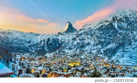 Matterhorn mountain and swiss alps at sunrise in Zermatt, Switzerland. Matterhorn mountain and swiss alps at sunrise in Zermatt, Switzerland. 138855016