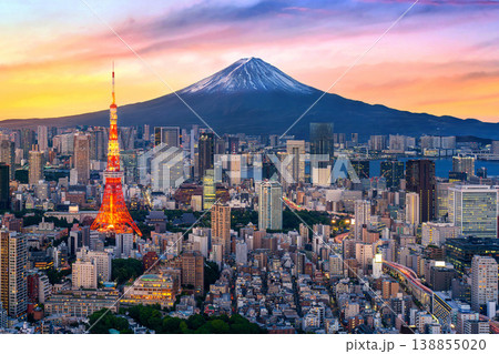 Aerial view of Tokyo cityscape with Fuji mountain in Japan. Aerial view of Tokyo cityscape with Fuji mountain in Japan. 138855020