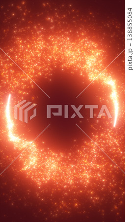 Golden sparkling particle vortex ring on warm red gradient, abstract energy swirl background with glowing dust and bokeh lights Golden sparkling particle vortex ring on warm red gradient, abstract energy swirl background with glowing dust and bokeh lights 138855084