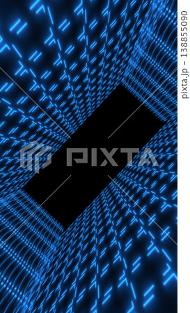 Blue neon grid tunnel with glowing lines and deep perspective, futuristic cyber corridor technology background 138855090
