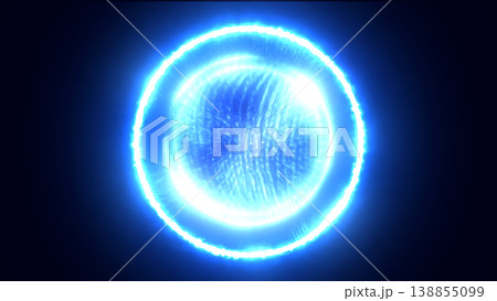 Bright blue plasma sphere surrounded by a glowing energy ring, representing futuristic power, digital force, and sci-fi technology Bright blue plasma sphere surrounded by a glowing energy ring, representing futuristic power, digital force, and sci-fi technology 138855099