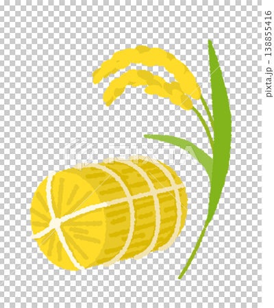 A set of rice bales and rice stalks, a Japanese-style vector graphic of harvest and rice. 138855416