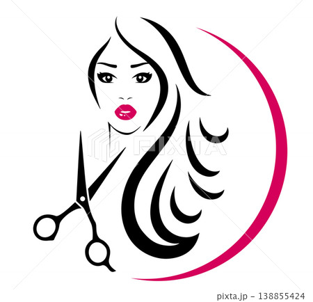 Hair salon, hairdresser sign with scissors and pretty woman Hair salon, hairdresser sign with scissors and pretty woman 138855424