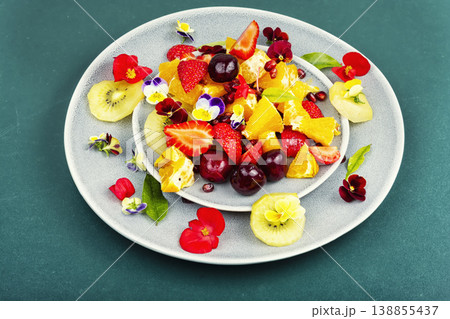 Colorful Mixed Fruit Salad on Plate Colorful Mixed Fruit Salad on Plate 138855437