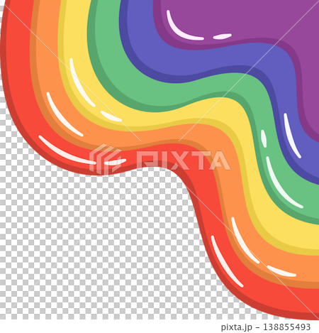 Colorful Rainbow Waves Corner Border Illustration, LGBTQ Pride Symbol with Glossy Wavy Lines, Vibrant Abstract Equality Design Isolated Colorful Rainbow Waves Corner Border Illustration, LGBTQ Pride Symbol with Glossy Wavy Lines, Vibrant Abstract Equality Design Isolated 138855493