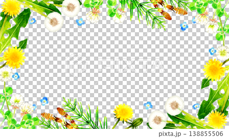 春の草花・植物のフレーム　手描き水彩イラスト素材 138855506