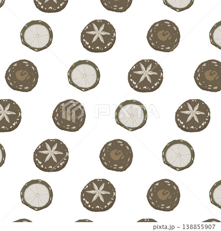 椎茸のシームレスパターン背景イラスト（飾り切り・ミックス） 138855907