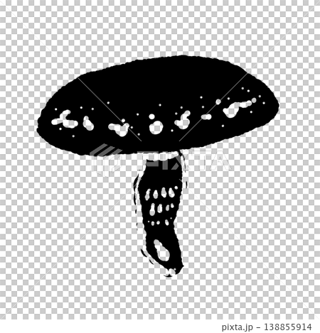 Illustration of a shiitake mushroom (whole, at an angle, monochrome) 138855914