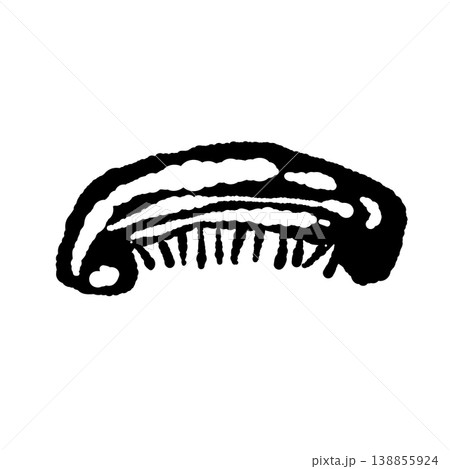 半分にカットしたシイタケ（バリエーション3・モノクロ） 138855924